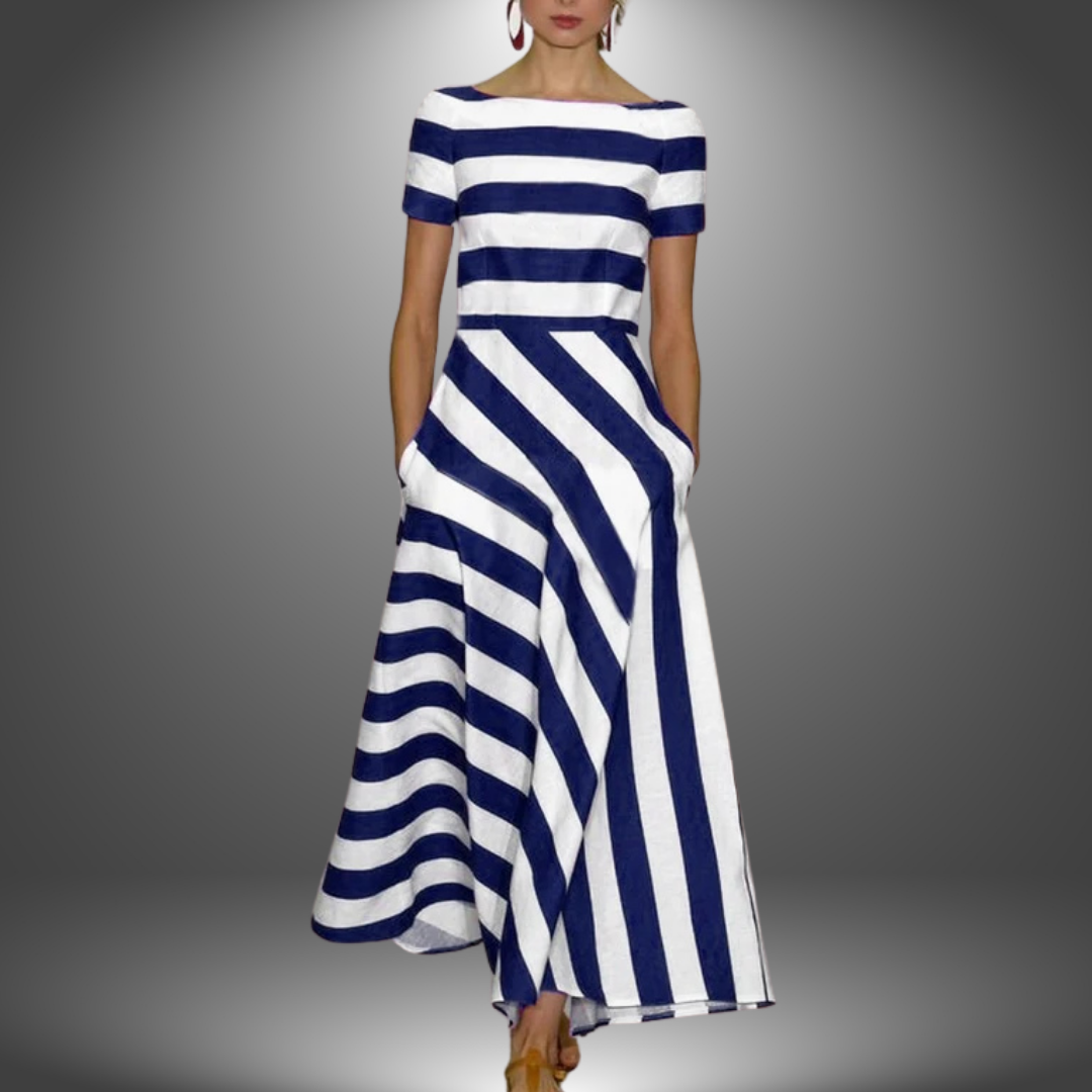 Brooke | Handcrafted striped maxi dress with short sleeves