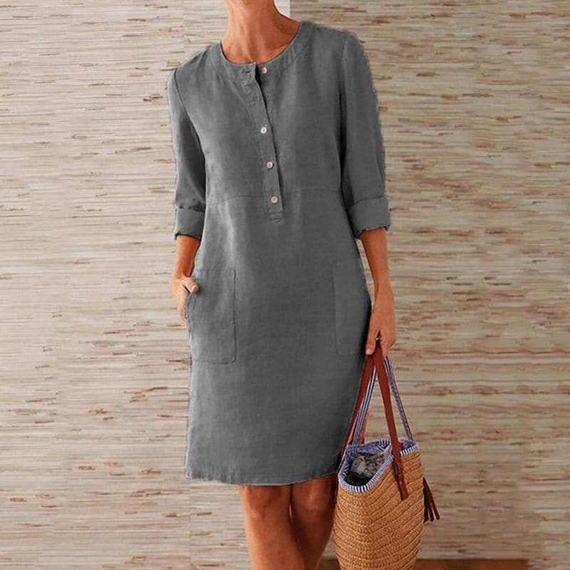 Sylvette | Women’s shift dress with button front side pockets