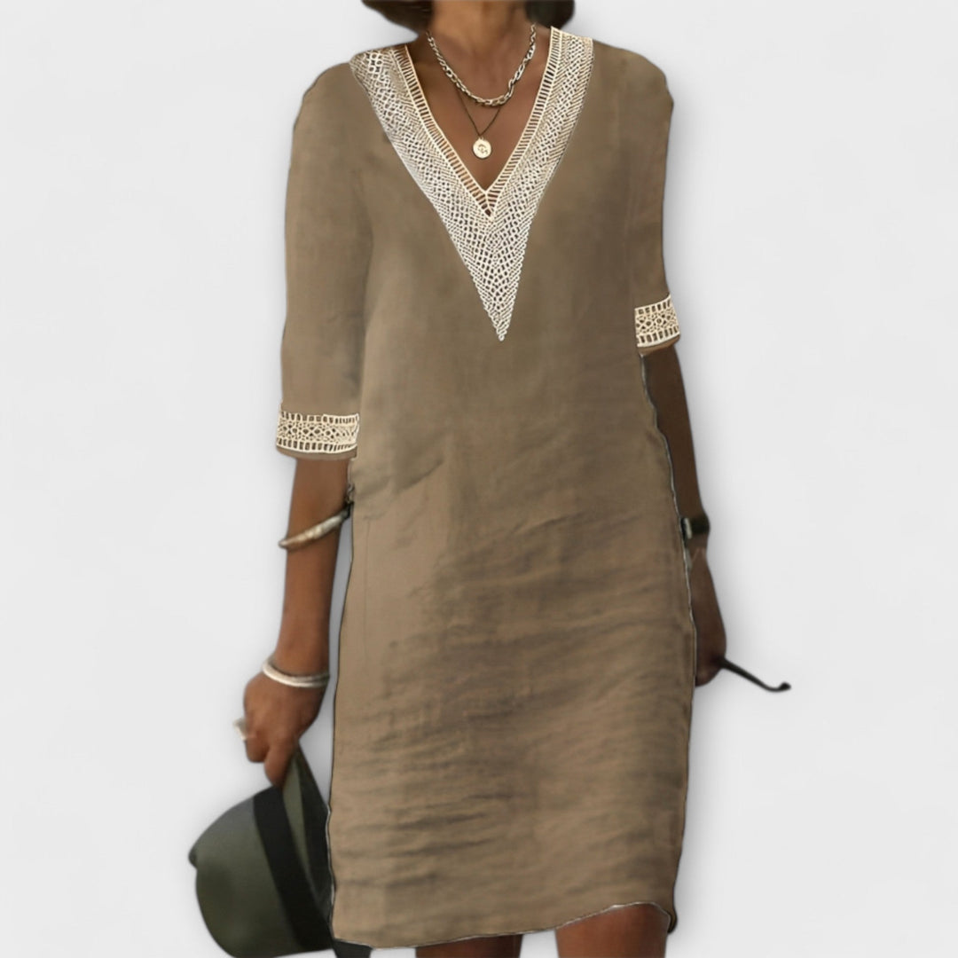 Scarlett | Women’s Relaxed Dress with Boho V Neck Lace Trim