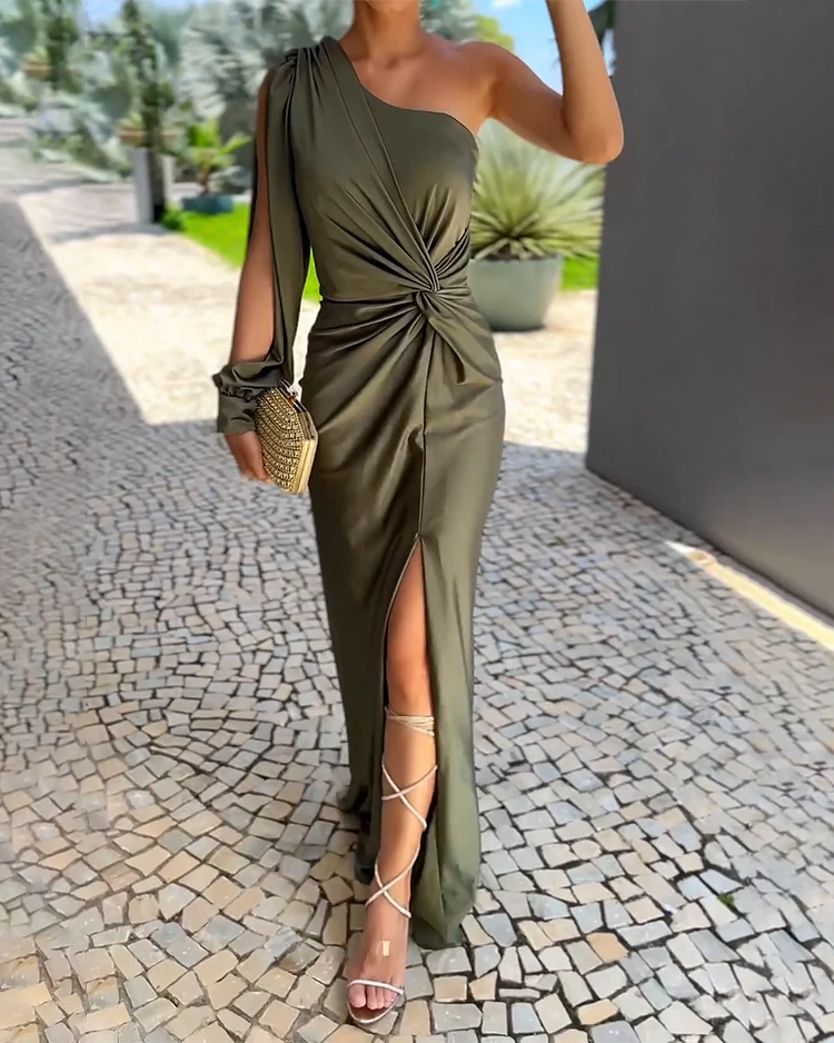 Marielle | One shoulder elegant maxi dress with front slit