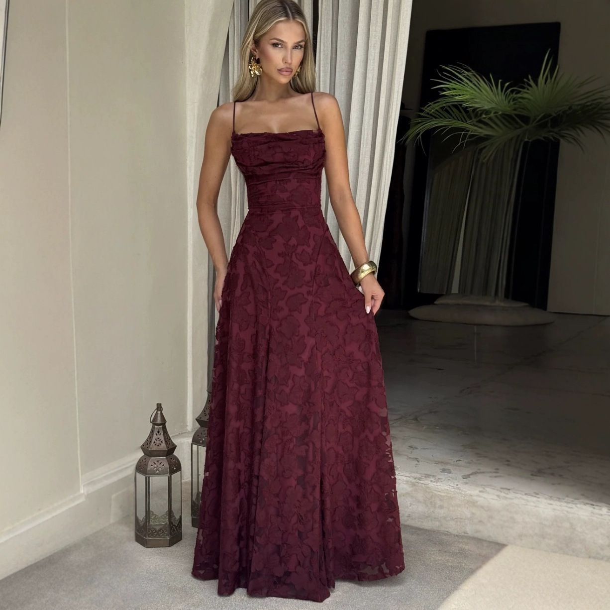 Emily | Women’s Maxi Dress with Floral Lace Appliqués
