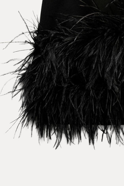 Mireille | Mini dress with feather trim long sleeves