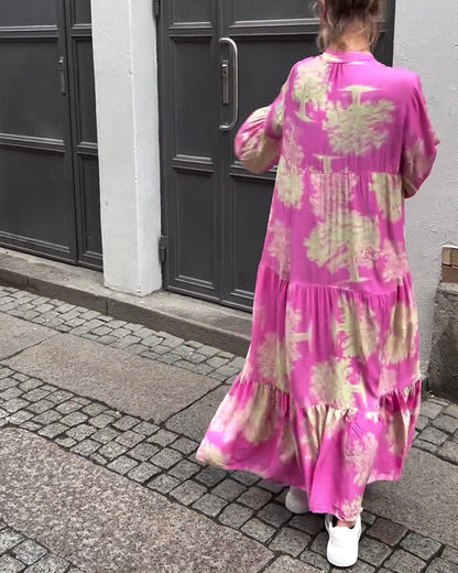 Coralie | Printed maxi dress with ruffle sleeves high neck