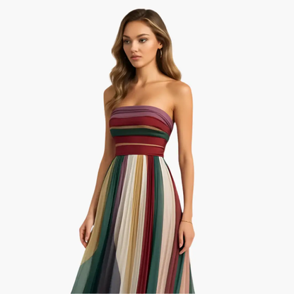 Amelia | Women’s Strapless Maxi Dress with Colorful Striped Elegant