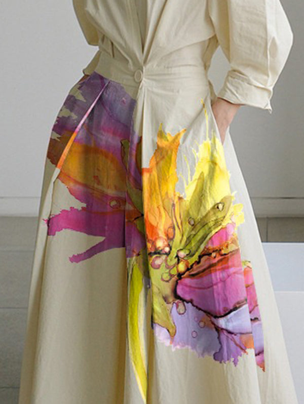 Clarimond | Midi shirt dress with floral print pleated tie waist