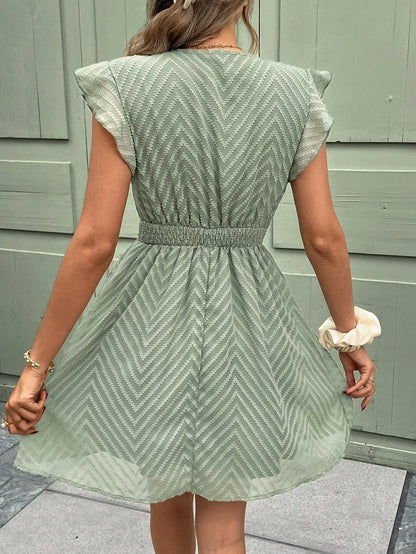 Noémie | V neck summer dress with lace trim short sleeves