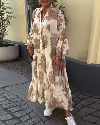 Coralie | Printed maxi dress with ruffle sleeves high neck