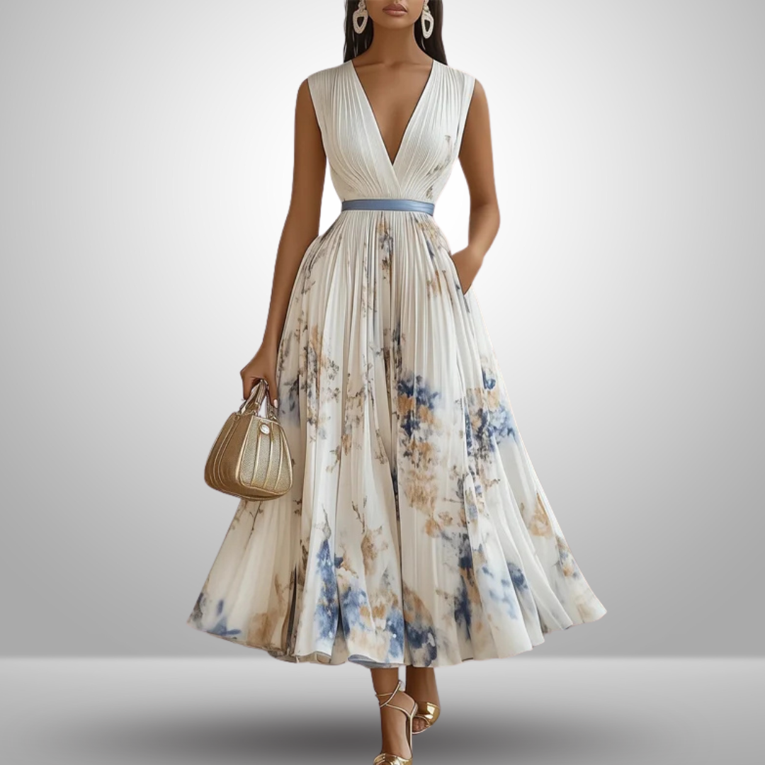 Lorelei | Women's pleated sleeveless midi wedding guest dress