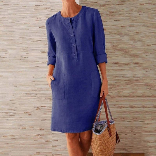 Sylvette | Women’s shift dress with button front side pockets