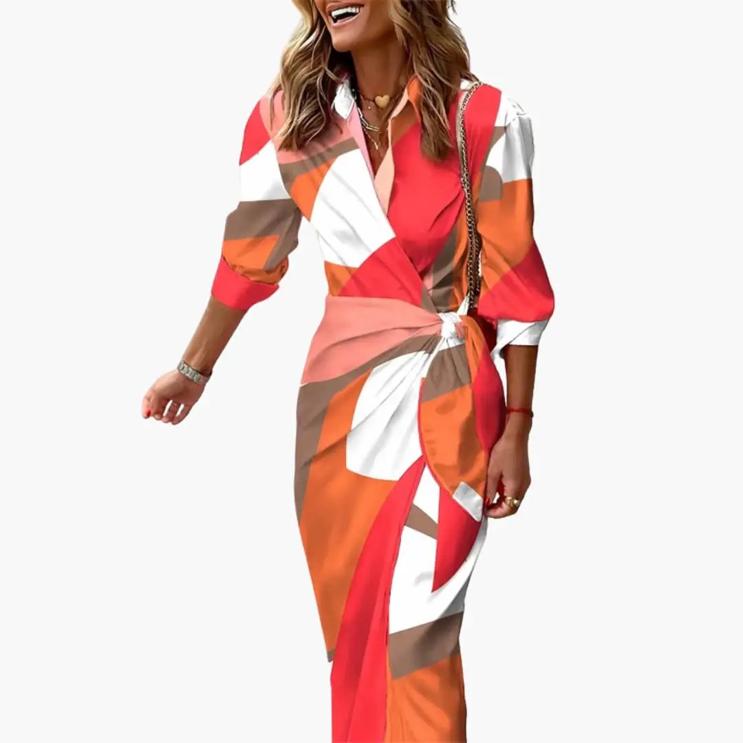 Isabella | Women’s Shirt Maxi Dress with Striped Made of Cotton