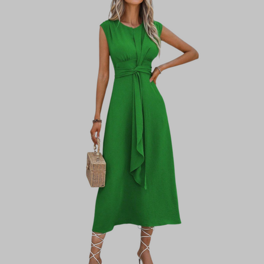 Leah | Women’s Midi Dress with Sleeveless Belted A Line