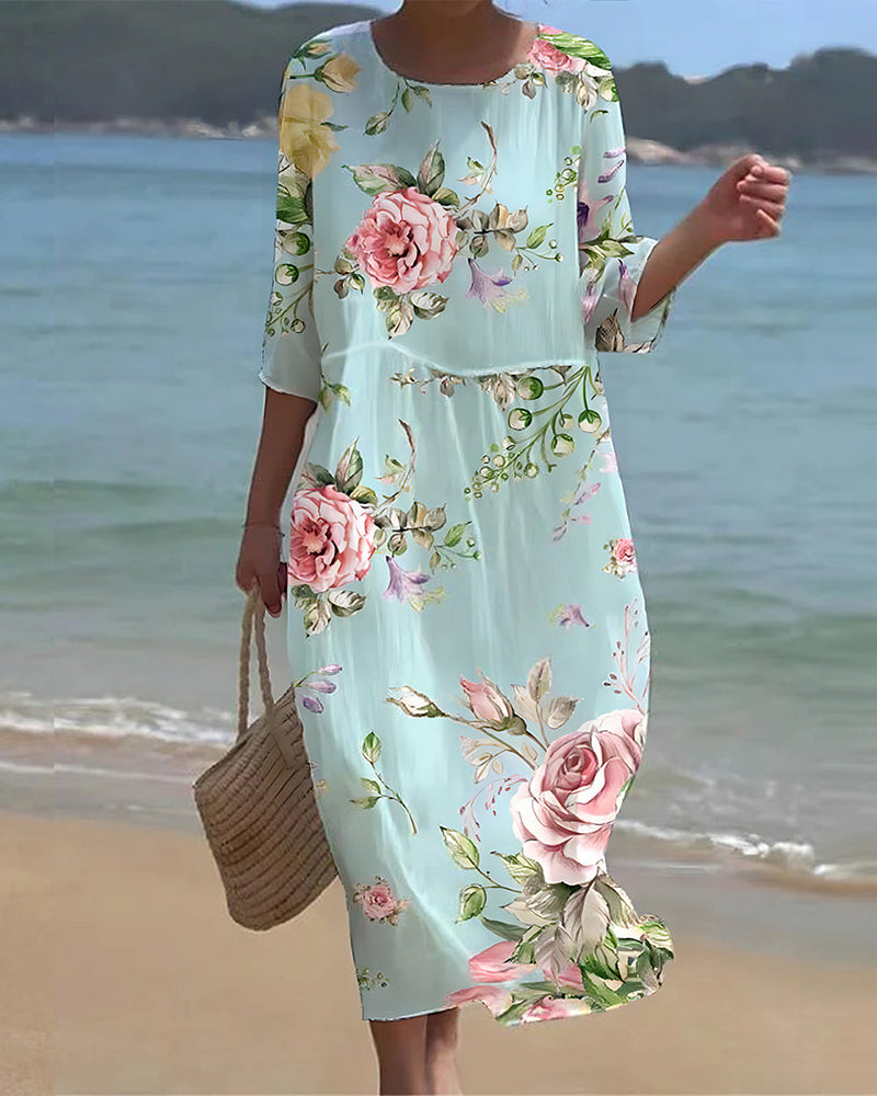 Aveline | Elegant floral midi dress with relaxed fit