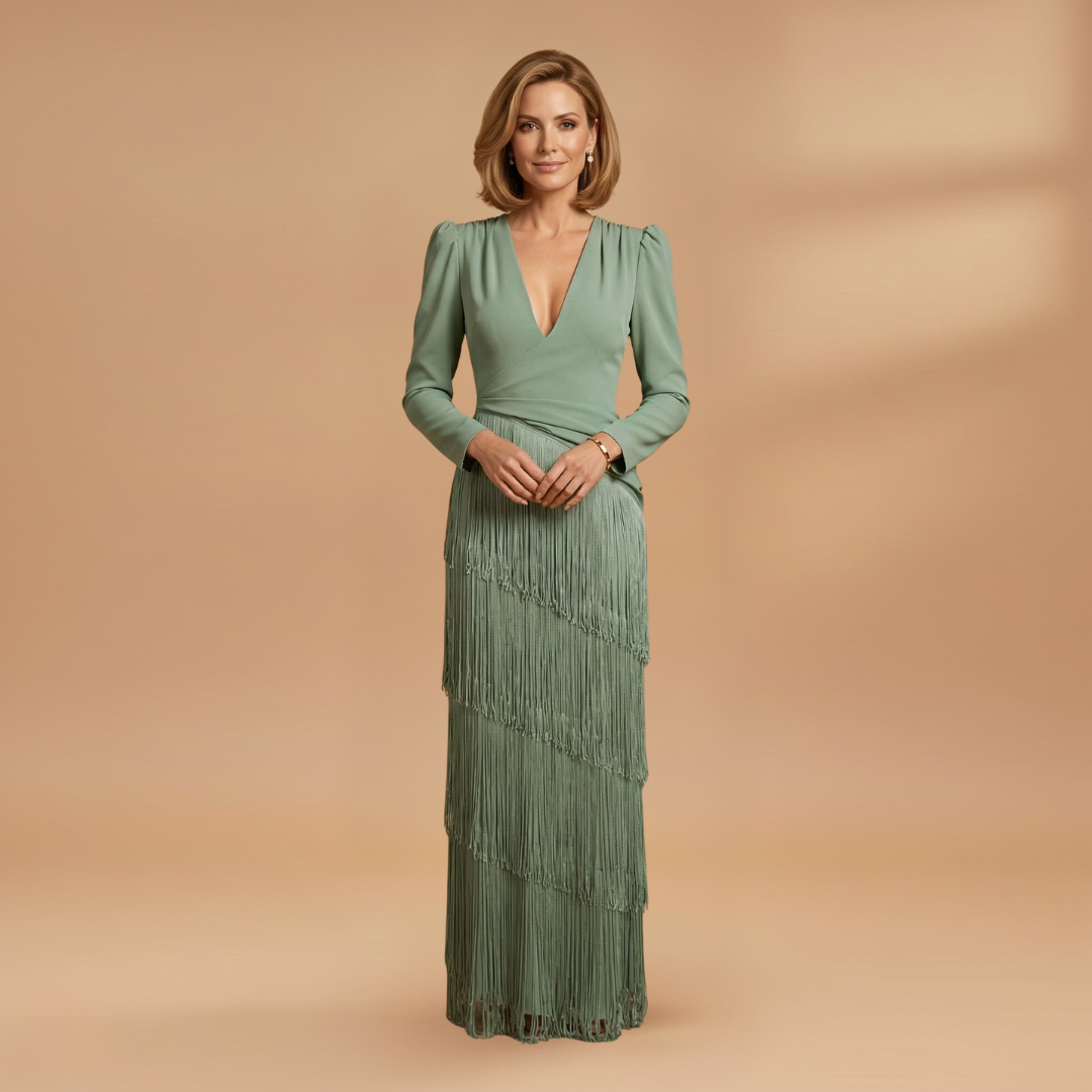Colette | Women's V neck banquet dress with tassel hem