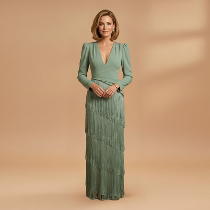 Colette | Women's V neck banquet dress with tassel hem