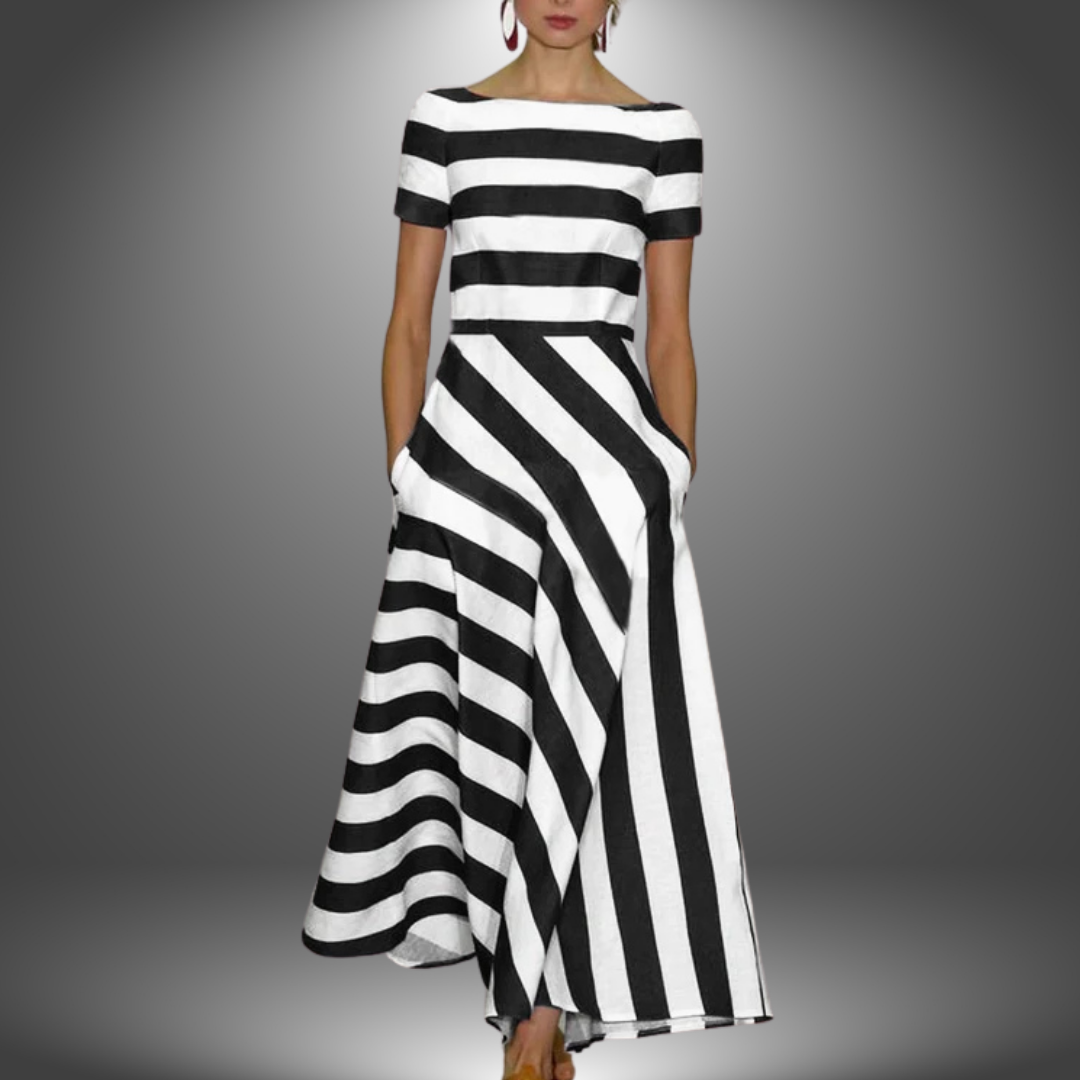 Brooke | Handcrafted striped maxi dress with short sleeves