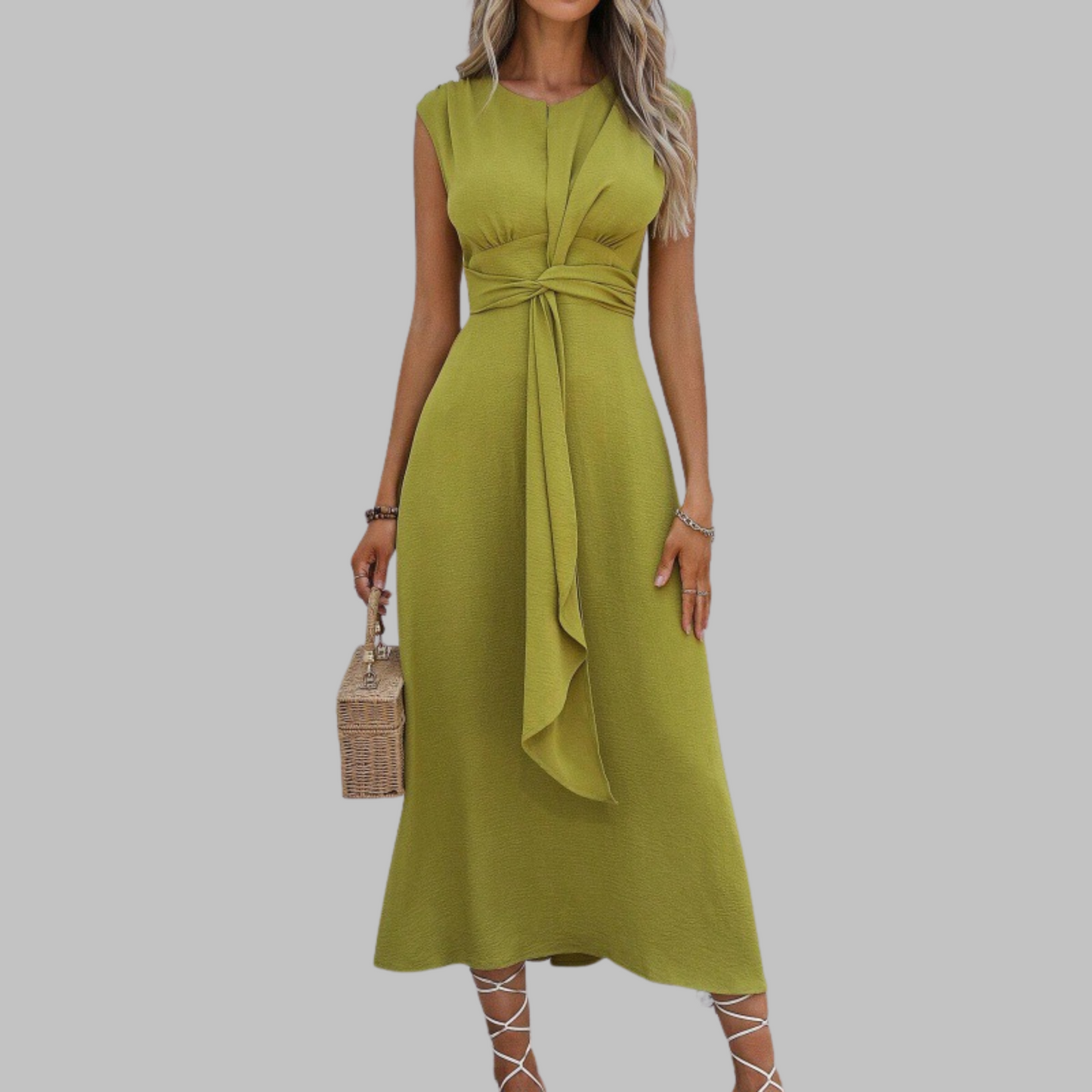 Leah | Women’s Midi Dress with Sleeveless Belted A Line