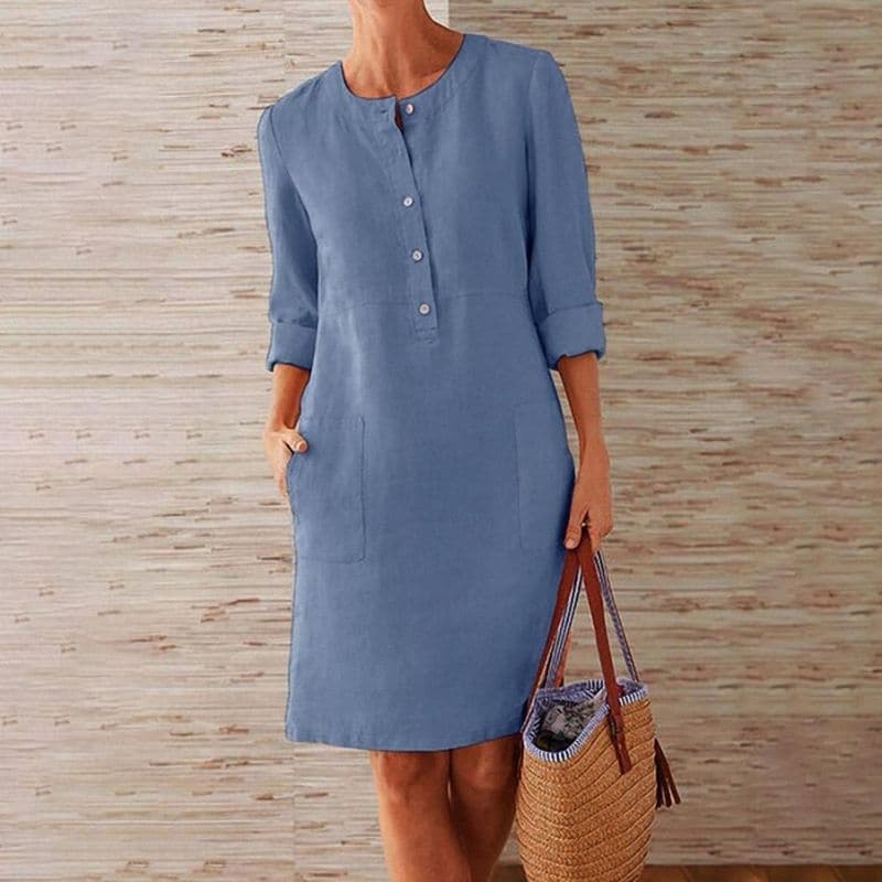 Sylvette | Women’s shift dress with button front side pockets