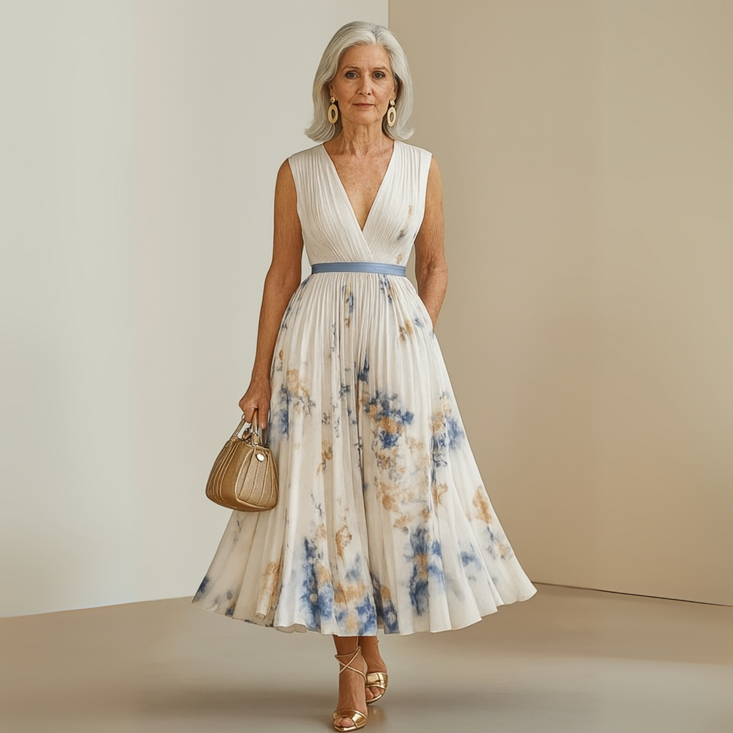 Lorelei | Women's pleated sleeveless midi wedding guest dress