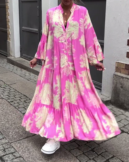 Coralie | Printed maxi dress with ruffle sleeves high neck