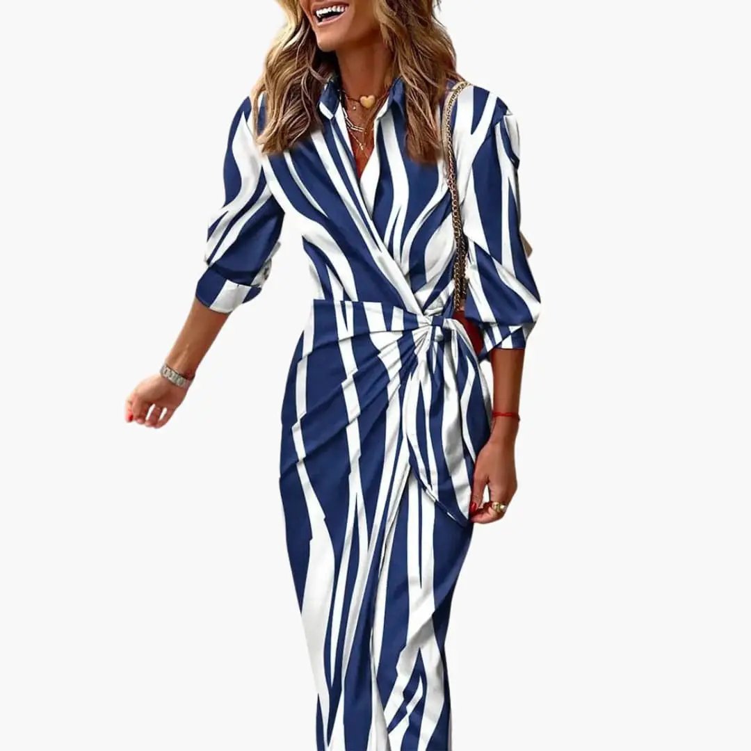Isabella | Women’s Shirt Maxi Dress with Striped Made of Cotton