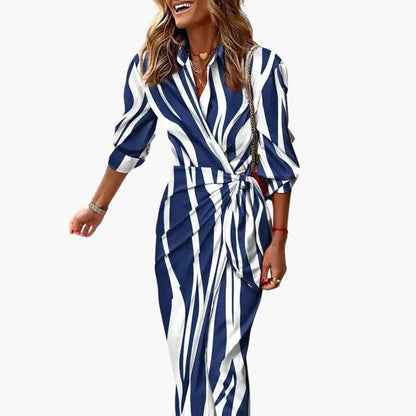 Isabella | Women’s Shirt Maxi Dress with Striped Made of Cotton