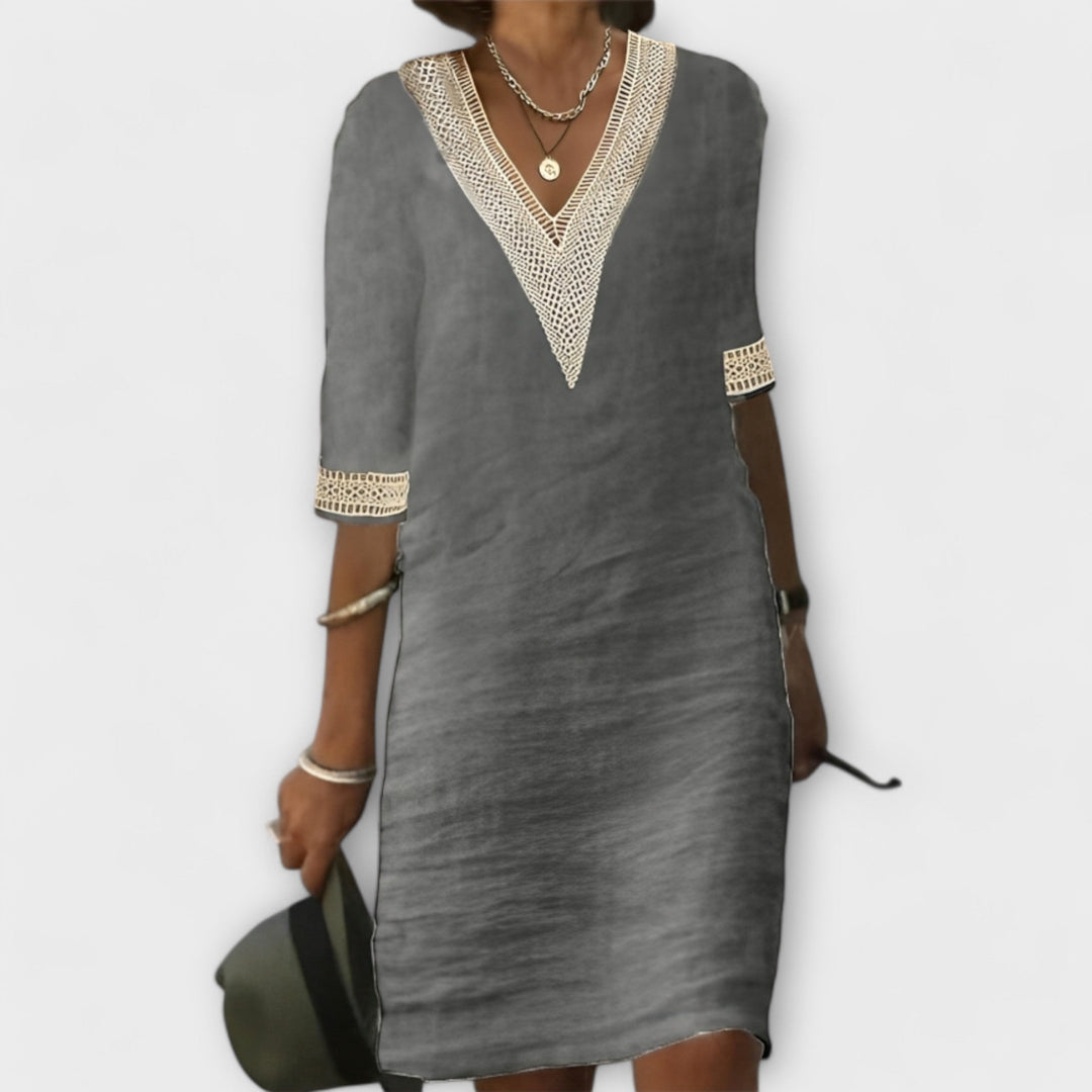 Scarlett | Women’s Relaxed Dress with Boho V Neck Lace Trim