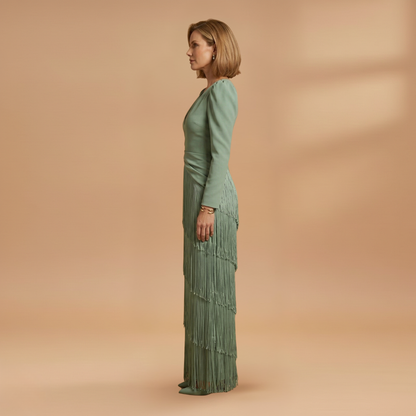 Colette | Women's V neck banquet dress with tassel hem