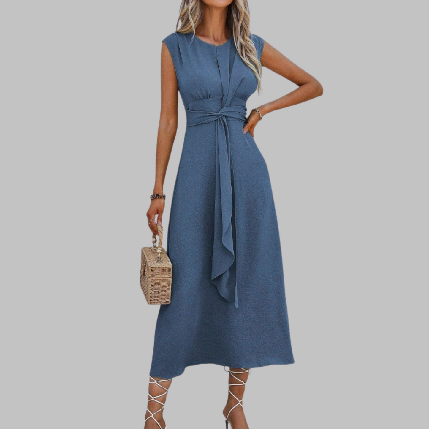 Leah | Women’s Midi Dress with Sleeveless Belted A Line