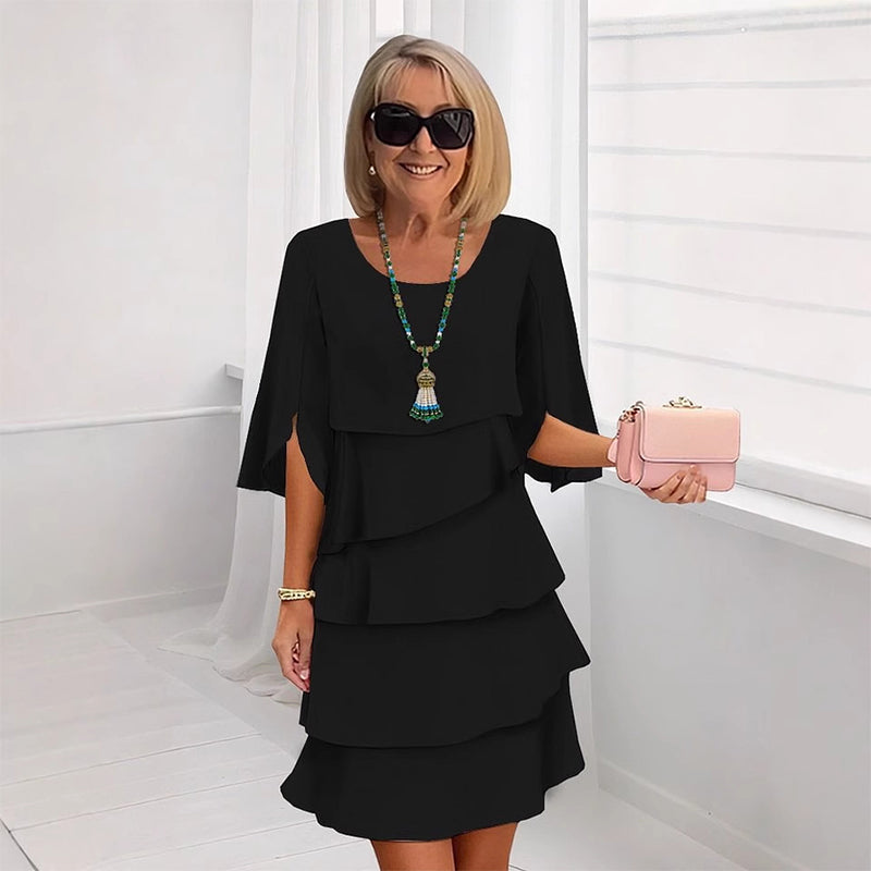 Celestine | Women’s chic layered dress with soft puff sleeves
