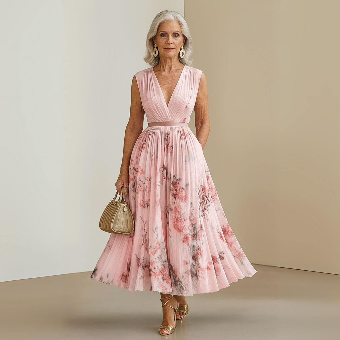 Lorelei | Women's pleated sleeveless midi wedding guest dress