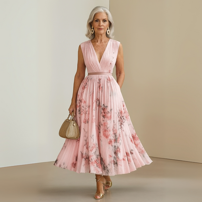 Lorelei | Women's pleated sleeveless midi wedding guest dress