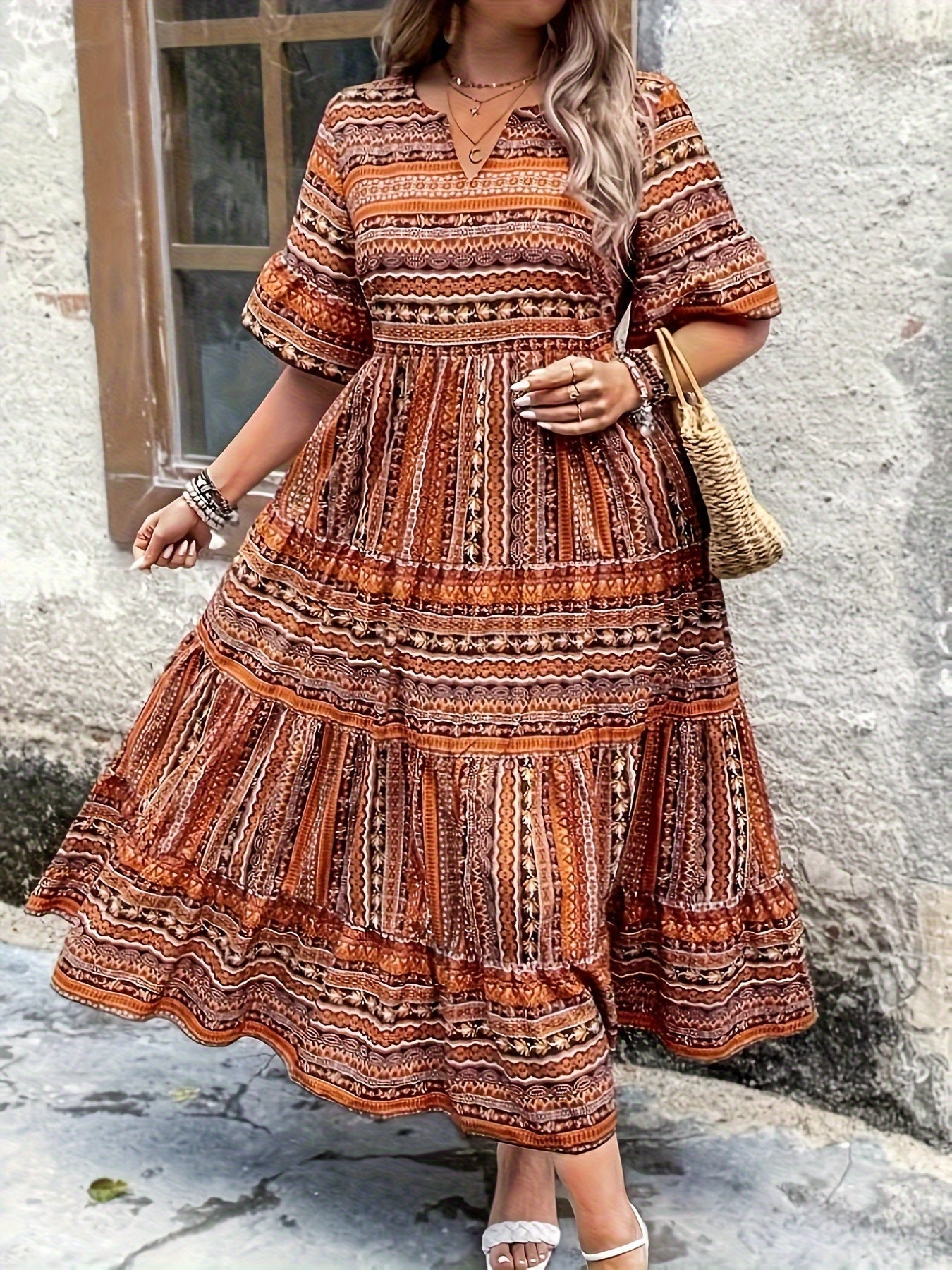 Hailey | Women’s Flowy Midi Dress with Boho Printed