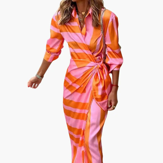 Isabella | Women’s Shirt Maxi Dress with Striped Made of Cotton