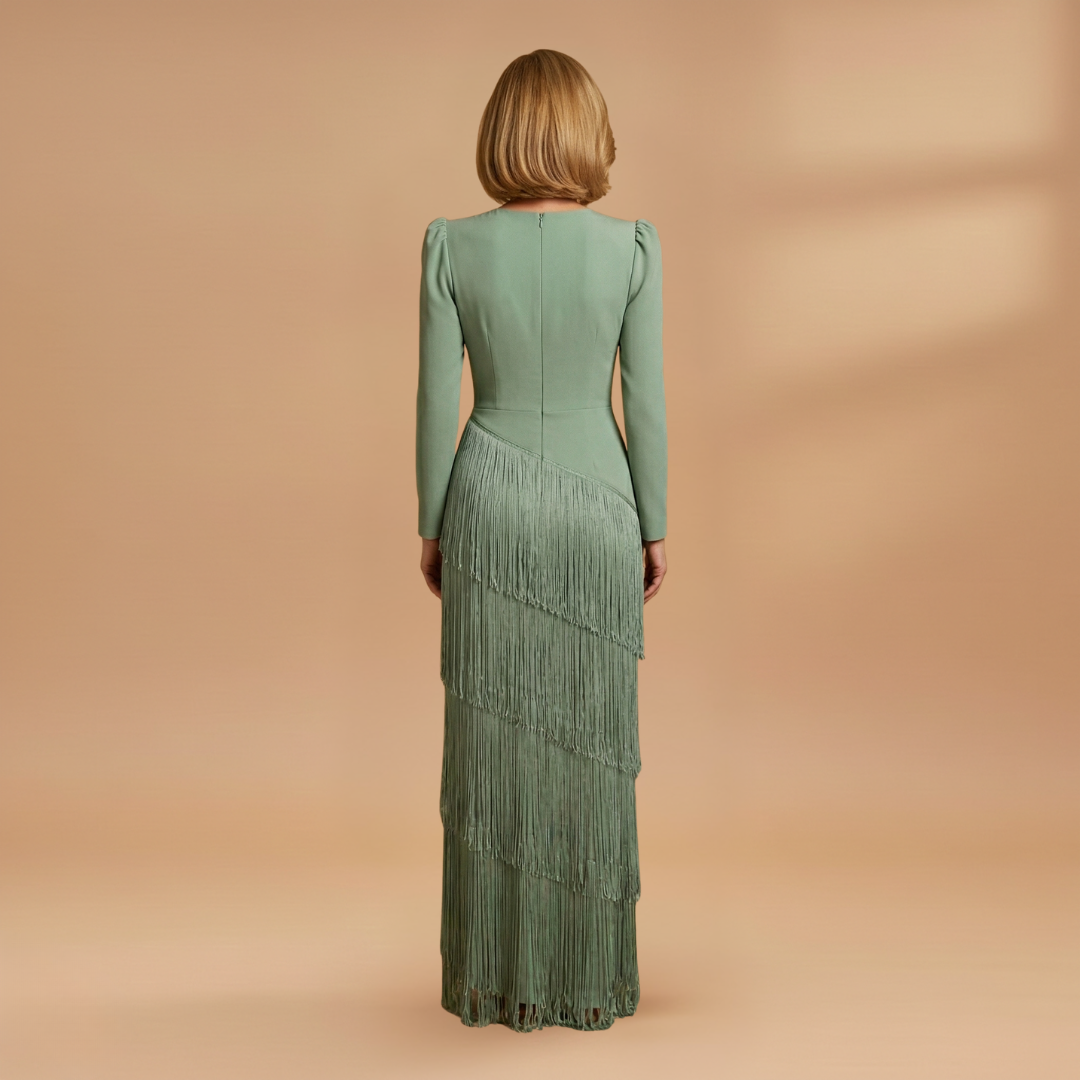 Colette | Women's V neck banquet dress with tassel hem