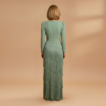 Colette | Women's V neck banquet dress with tassel hem
