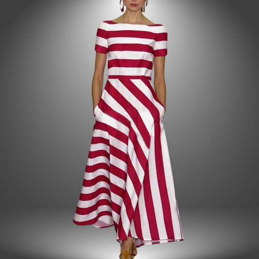 Brooke | Handcrafted striped maxi dress with short sleeves