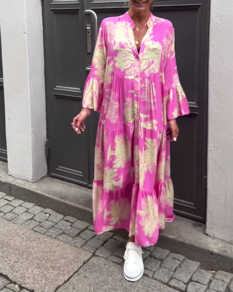 Coralie | Printed maxi dress with ruffle sleeves high neck