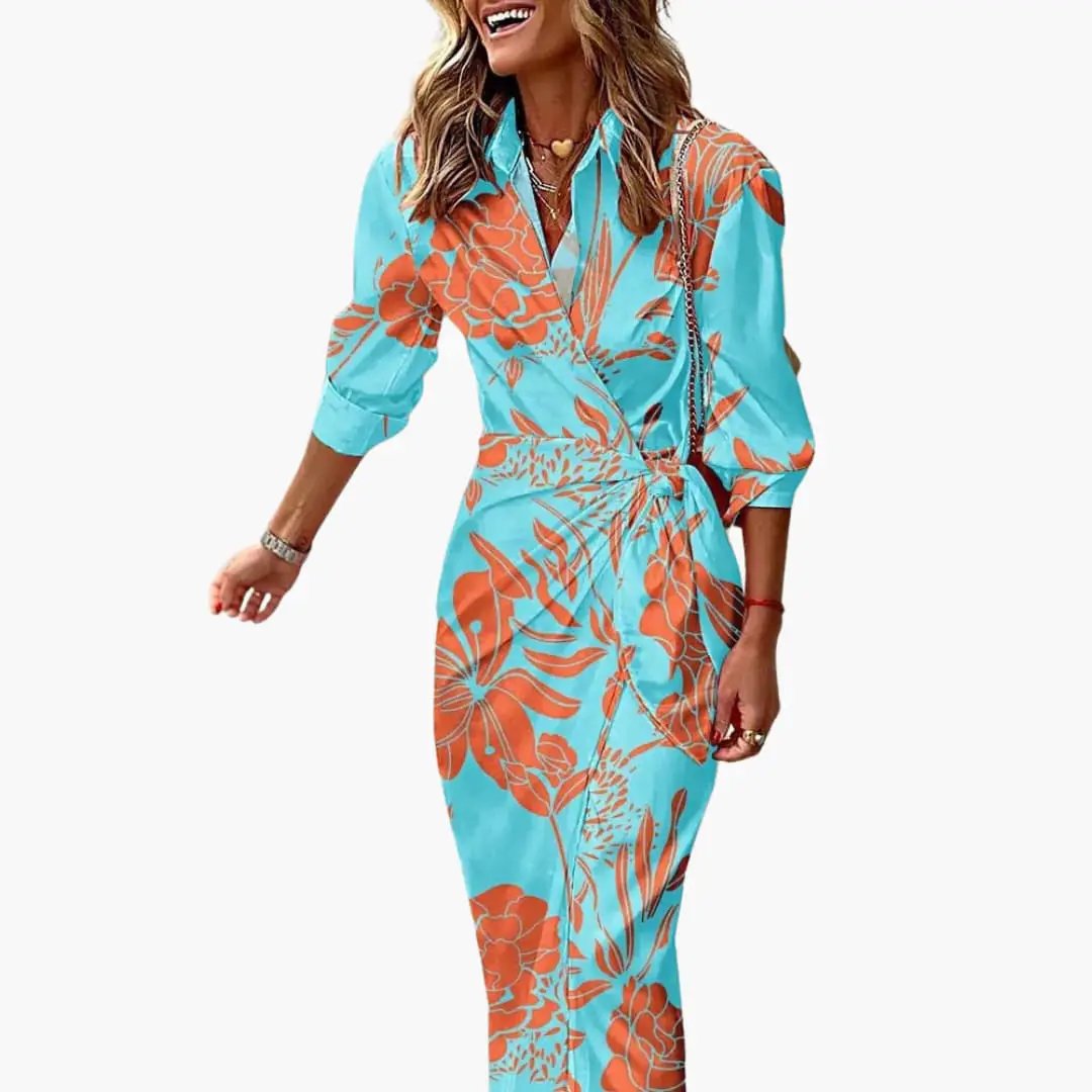 Isabella | Women’s Shirt Maxi Dress with Striped Made of Cotton