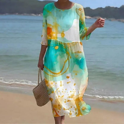Aveline | Elegant floral midi dress with relaxed fit