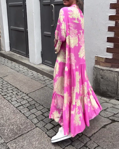 Coralie | Printed maxi dress with ruffle sleeves high neck