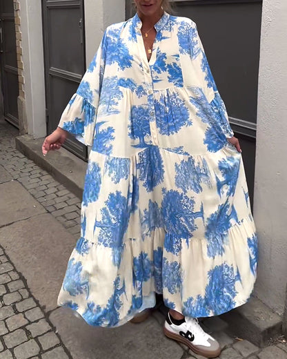 Coralie | Printed maxi dress with ruffle sleeves high neck