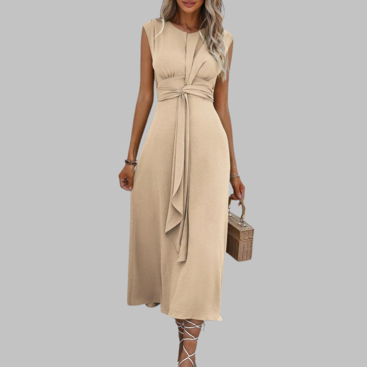 Leah | Women’s Midi Dress with Sleeveless Belted A Line