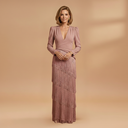 Colette | Women's V neck banquet dress with tassel hem