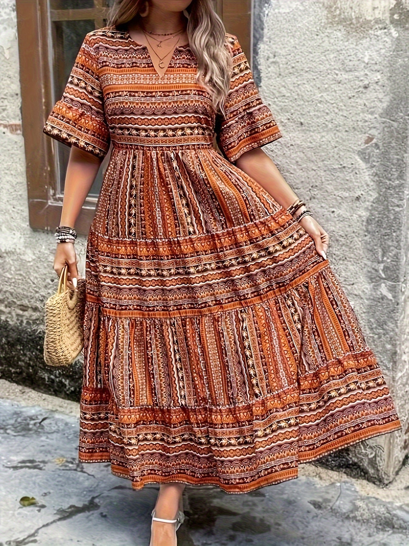 Hailey | Women’s Flowy Midi Dress with Boho Printed