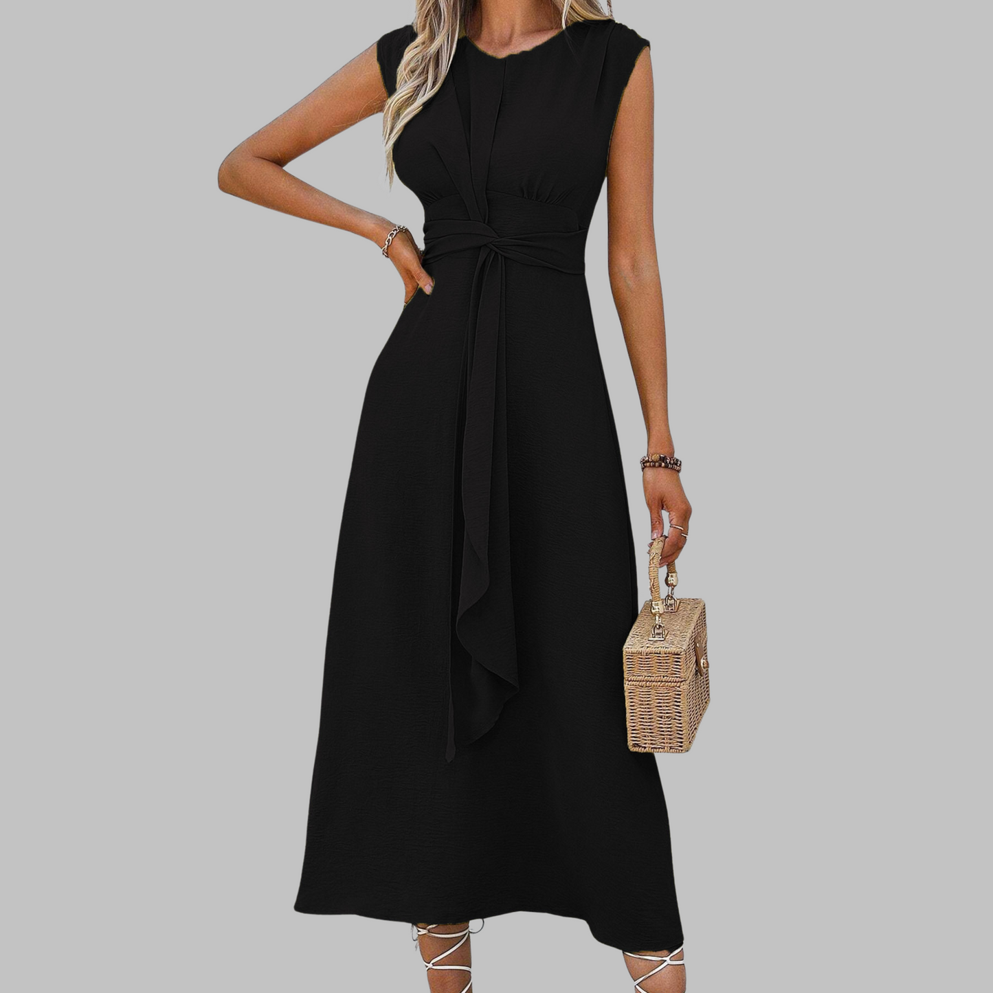 Leah | Women’s Midi Dress with Sleeveless Belted A Line