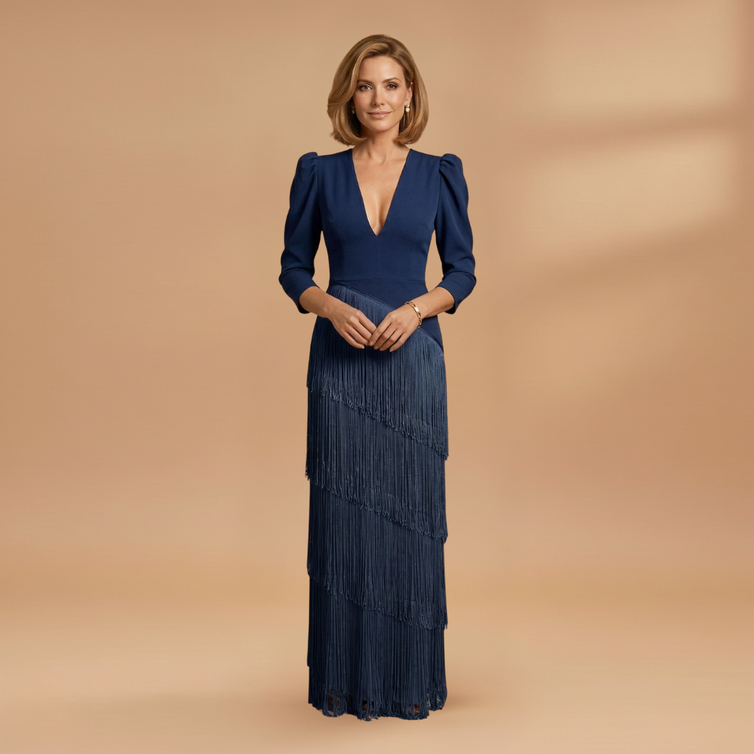 Colette | Women's V neck banquet dress with tassel hem