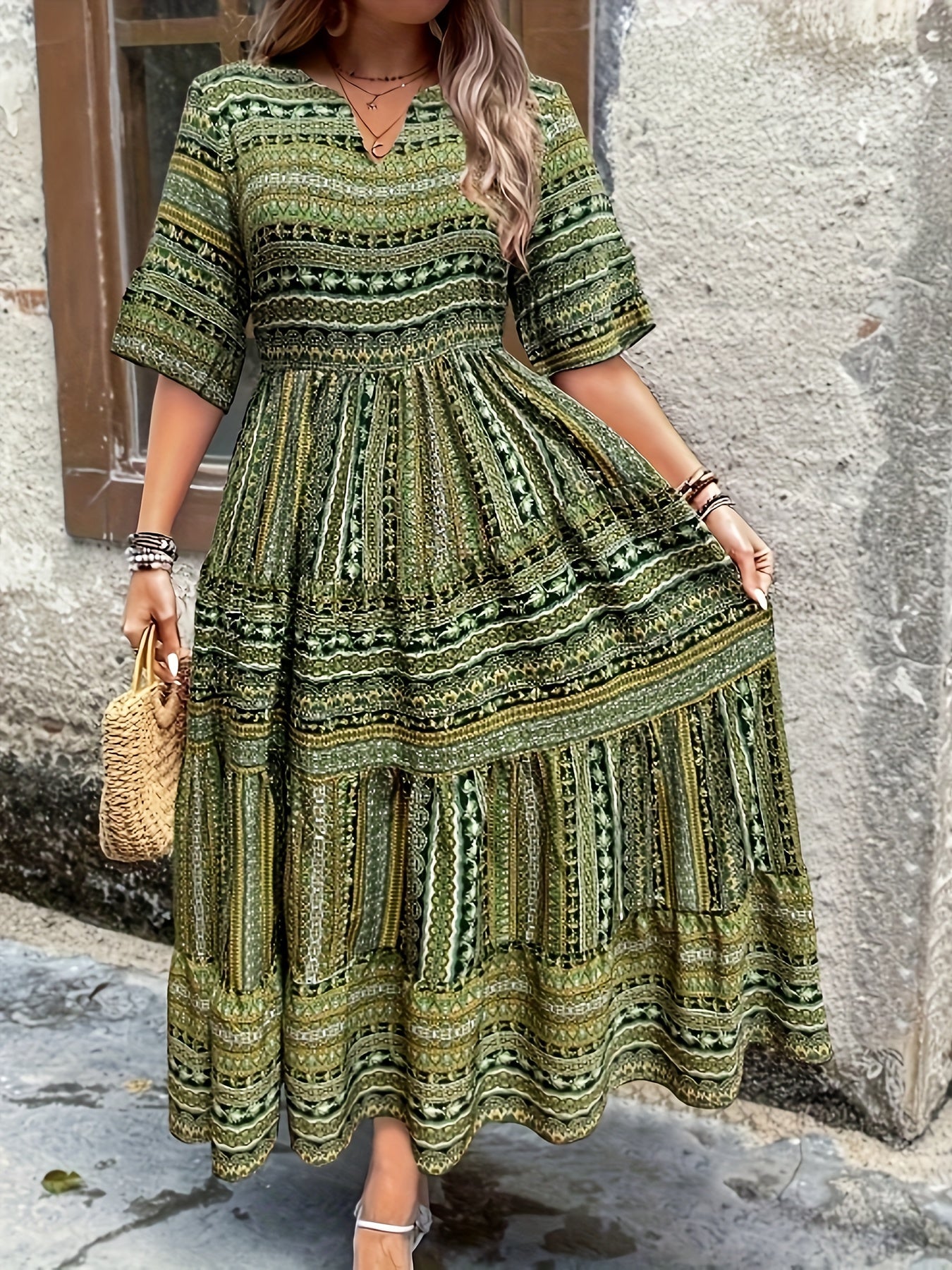 Hailey | Women’s Flowy Midi Dress with Boho Printed