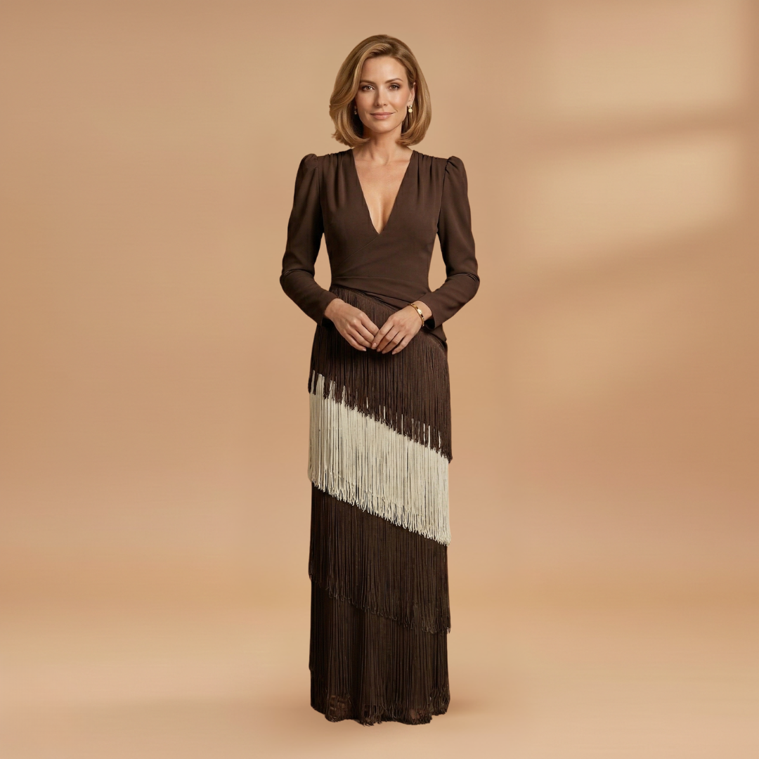 Colette | Women's V neck banquet dress with tassel hem