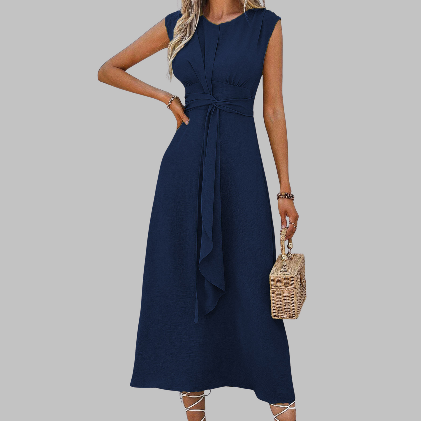 Leah | Women’s Midi Dress with Sleeveless Belted A Line