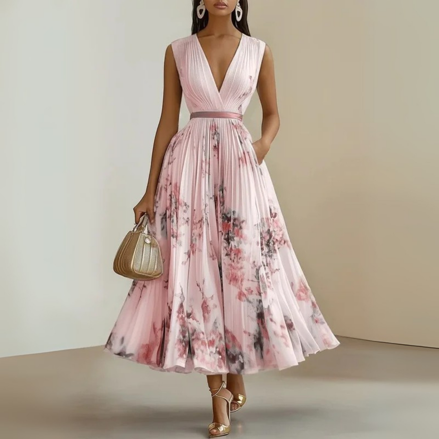 Lorelei | Women's pleated sleeveless midi wedding guest dress
